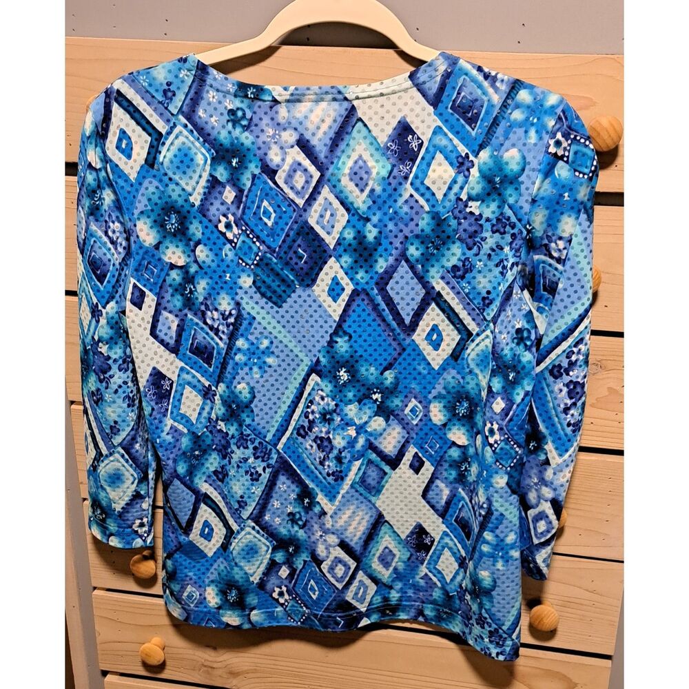 Cactus Flower Blue Sparkle Geometric Top – Size Small- boho, sparkle, chic - Picture 2 of 6